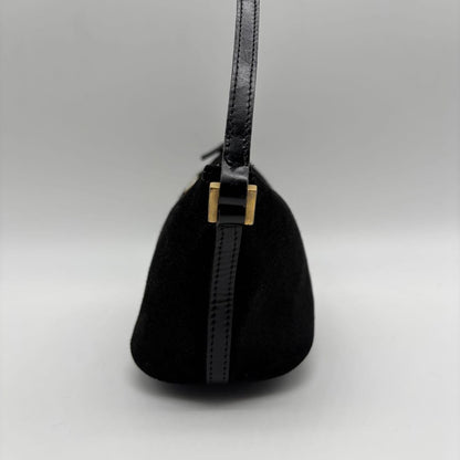 GUCCI Accessory Pouch Hand Bag Tote Purse Suede Black Authentic