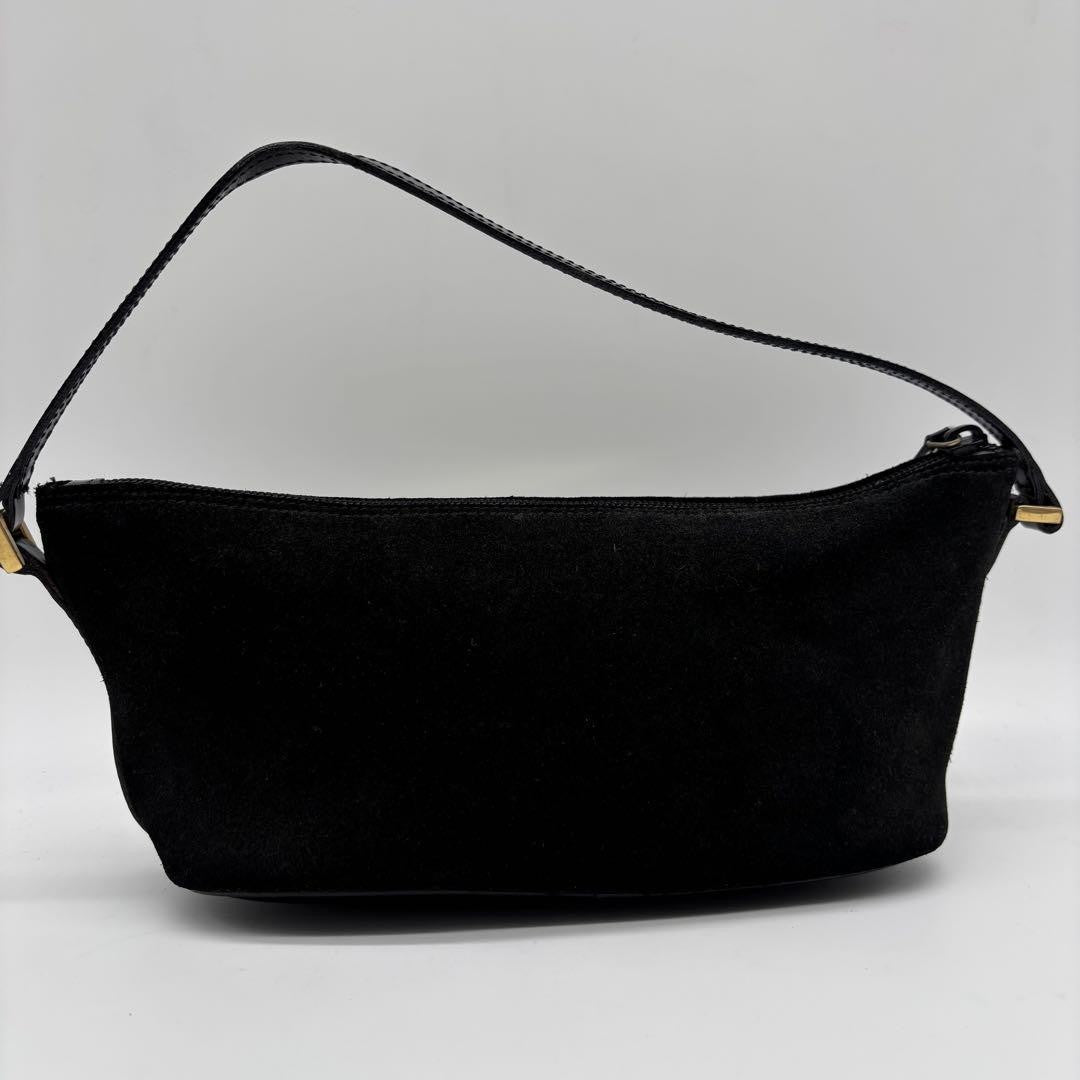 GUCCI Accessory Pouch Hand Bag Tote Purse Suede Black Authentic