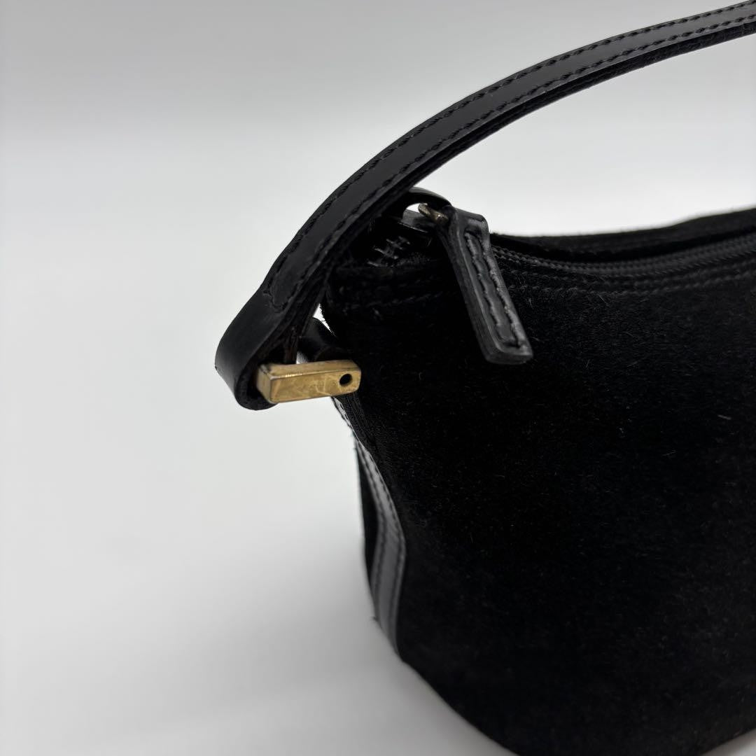 GUCCI Accessory Pouch Hand Bag Tote Purse Suede Black Authentic