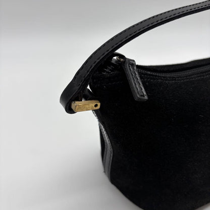 GUCCI Accessory Pouch Hand Bag Tote Purse Suede Black Authentic