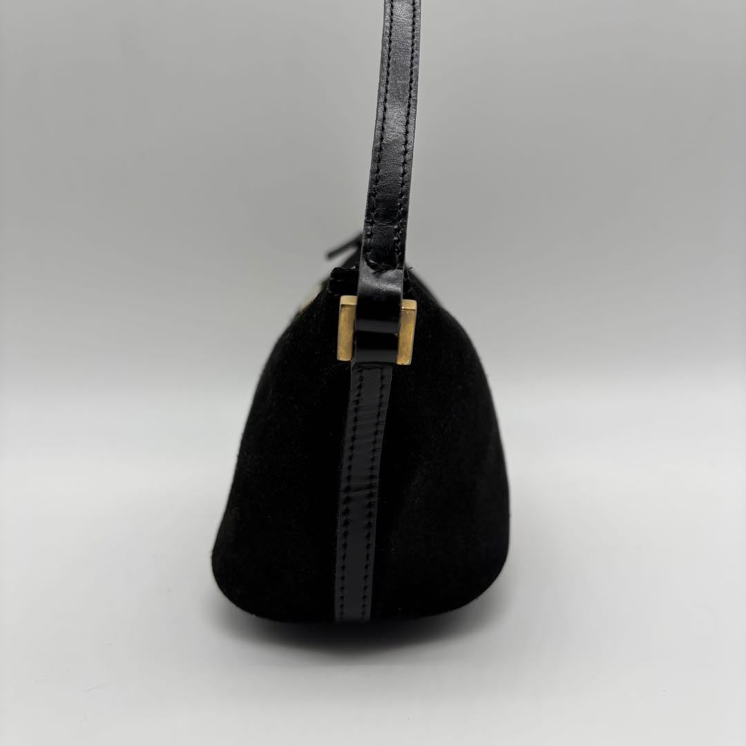 GUCCI Accessory Pouch Hand Bag Tote Purse Suede Black Authentic