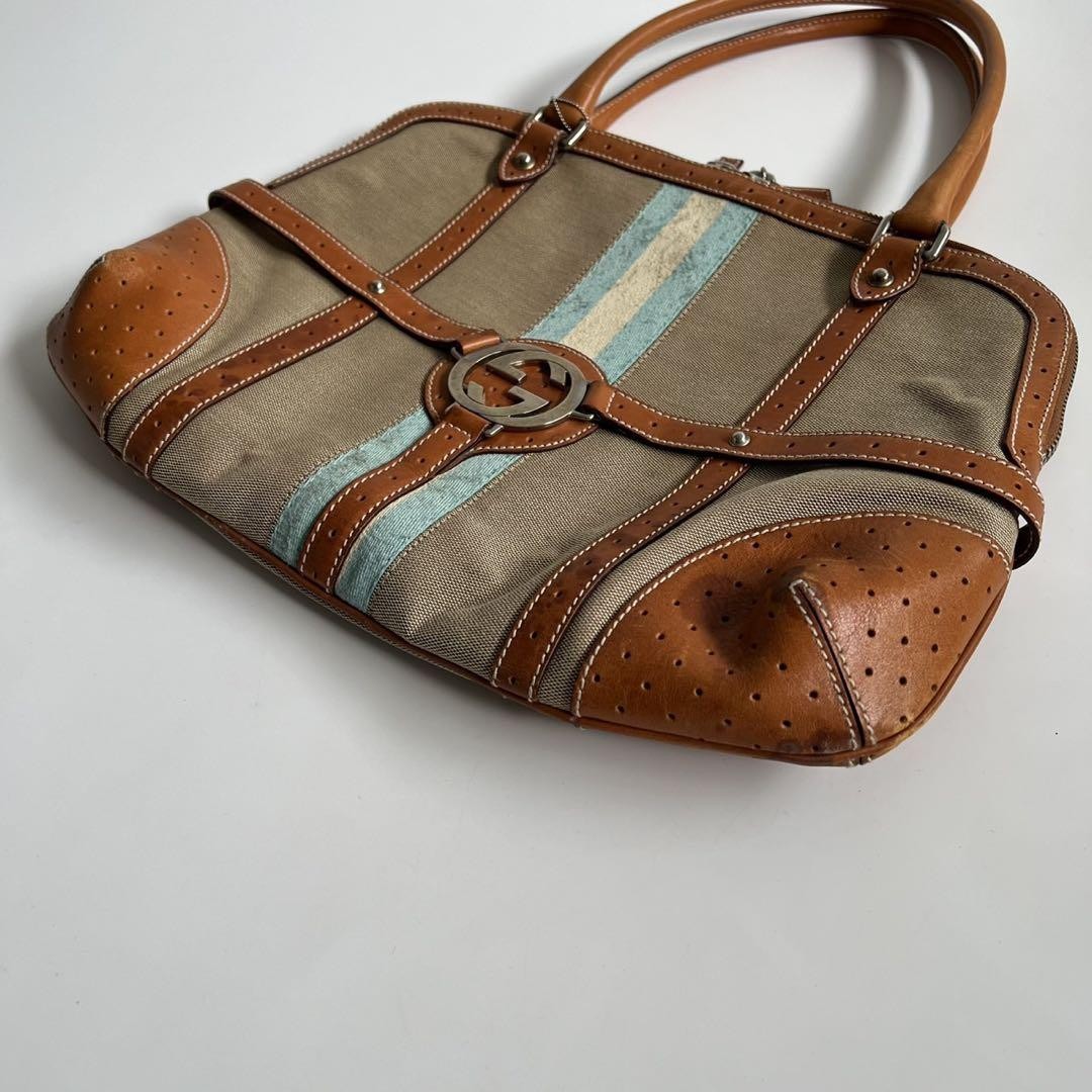GUCCI Hand Bag Tote Purse Sherry Line Interlocking Beige Brown Authentic