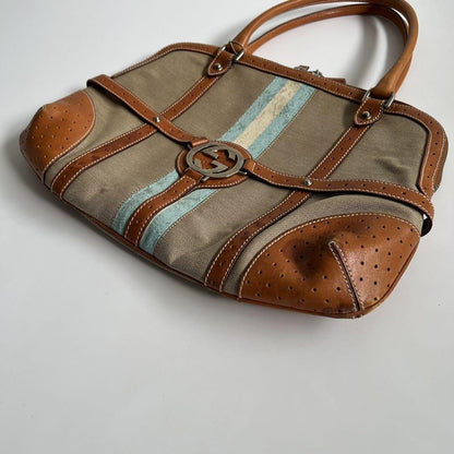 GUCCI Hand Bag Tote Purse Sherry Line Interlocking Beige Brown Authentic