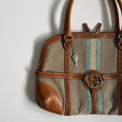 GUCCI Hand Bag Tote Purse Sherry Line Interlocking Beige Brown Authentic