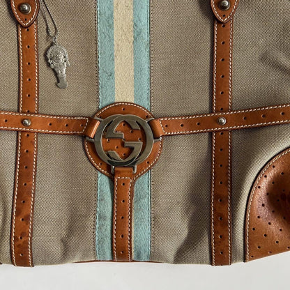 GUCCI Hand Bag Tote Purse Sherry Line Interlocking Beige Brown Authentic