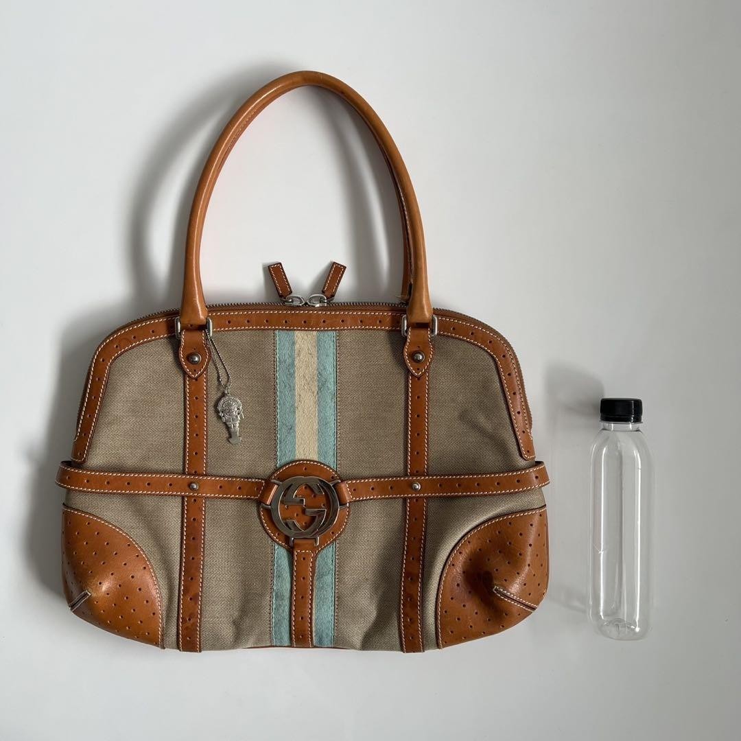 GUCCI Hand Bag Tote Purse Sherry Line Interlocking Beige Brown Authentic