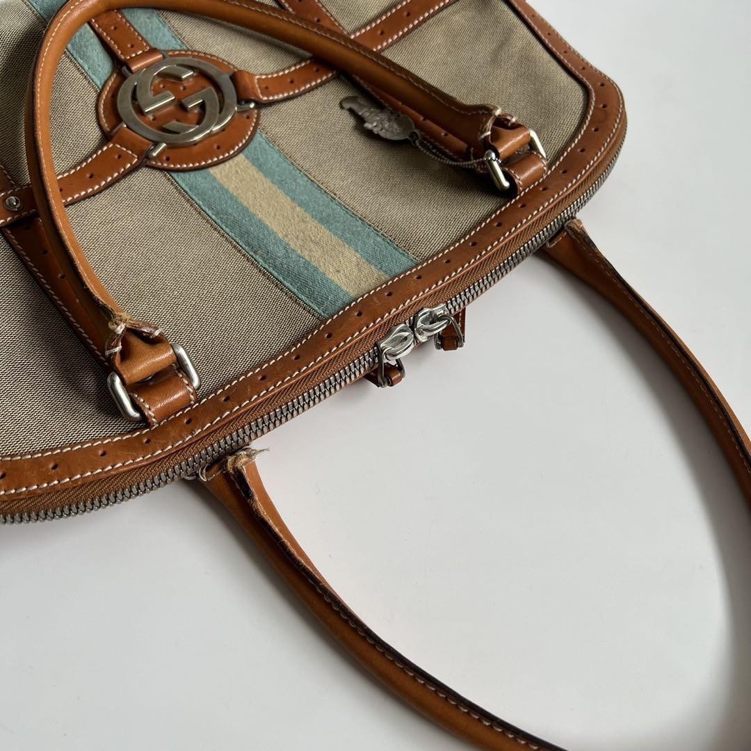 GUCCI Hand Bag Tote Purse Sherry Line Interlocking Beige Brown Authentic