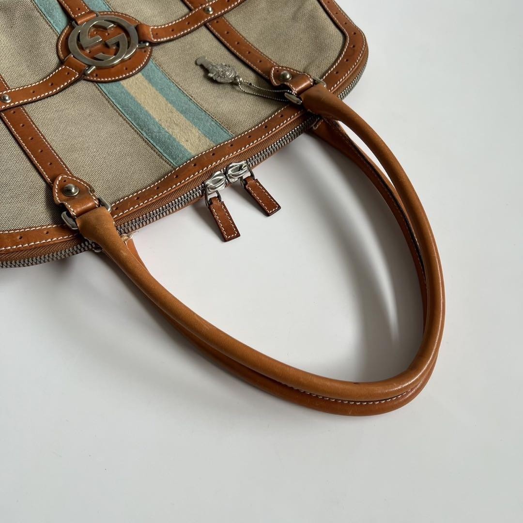 GUCCI Hand Bag Tote Purse Sherry Line Interlocking Beige Brown Authentic