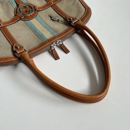 GUCCI Hand Bag Tote Purse Sherry Line Interlocking Beige Brown Authentic