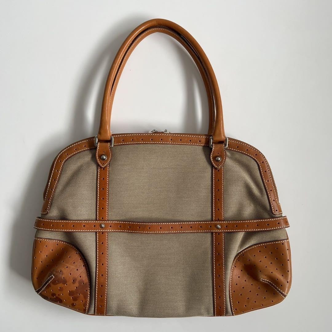 GUCCI Hand Bag Tote Purse Sherry Line Interlocking Beige Brown Authentic