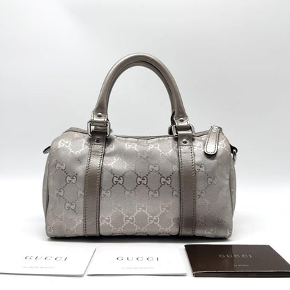 GUCCI Mini Boston Hand Bag Tote Purse GG PVC Leather Silver Authentic