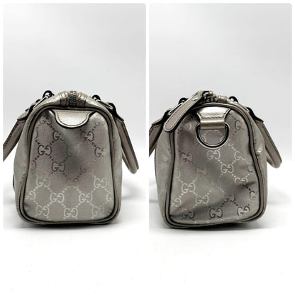 GUCCI Mini Boston Hand Bag Tote Purse GG PVC Leather Silver Authentic