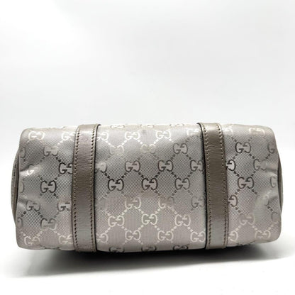 GUCCI Mini Boston Hand Bag Tote Purse GG PVC Leather Silver Authentic