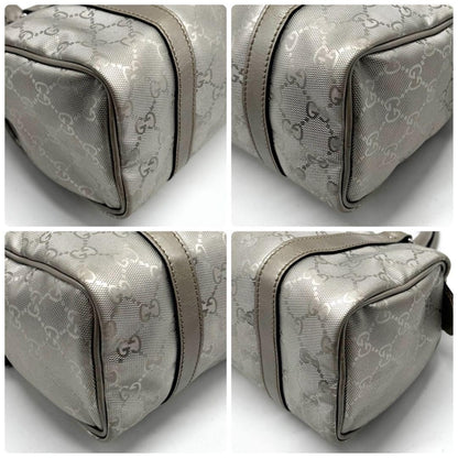 GUCCI Mini Boston Hand Bag Tote Purse GG PVC Leather Silver Authentic