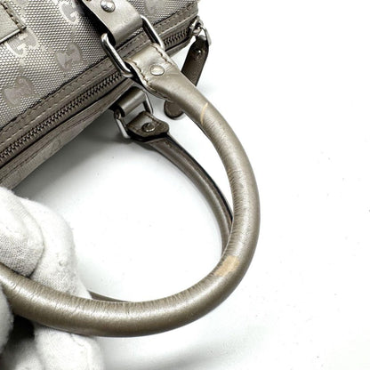 GUCCI Mini Boston Hand Bag Tote Purse GG PVC Leather Silver Authentic