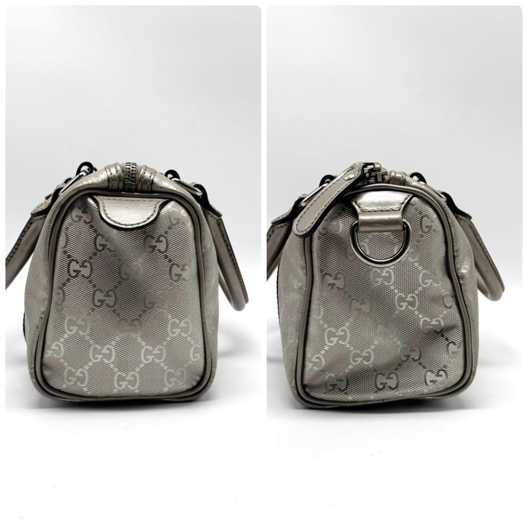 GUCCI Mini Boston Hand Bag Tote Purse GG PVC Leather Silver Authentic