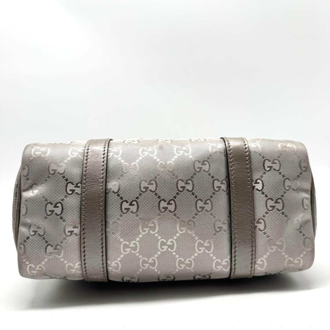GUCCI Mini Boston Hand Bag Tote Purse GG PVC Leather Silver Authentic