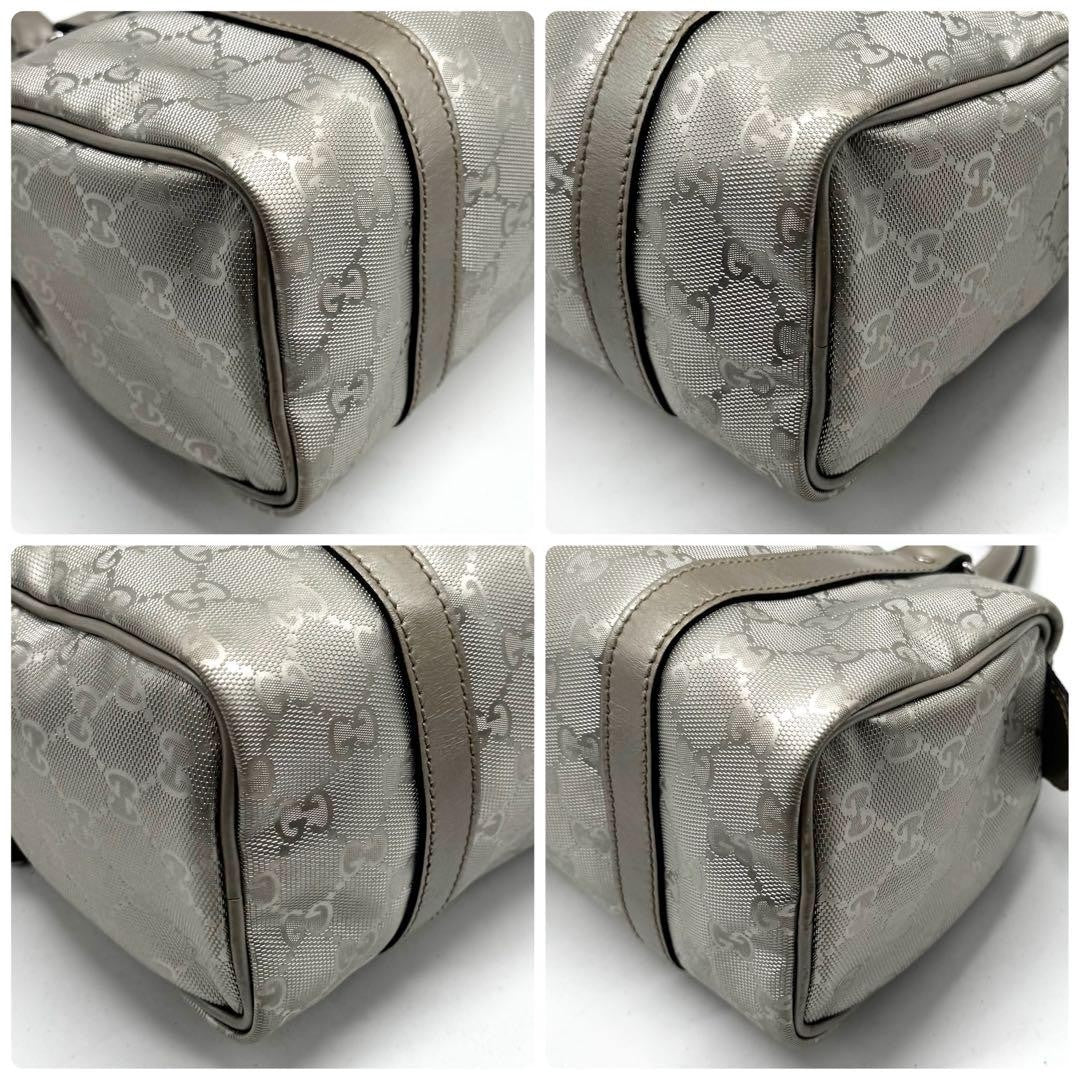 GUCCI Mini Boston Hand Bag Tote Purse GG PVC Leather Silver Authentic