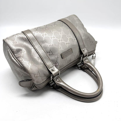 GUCCI Mini Boston Hand Bag Tote Purse GG PVC Leather Silver Authentic