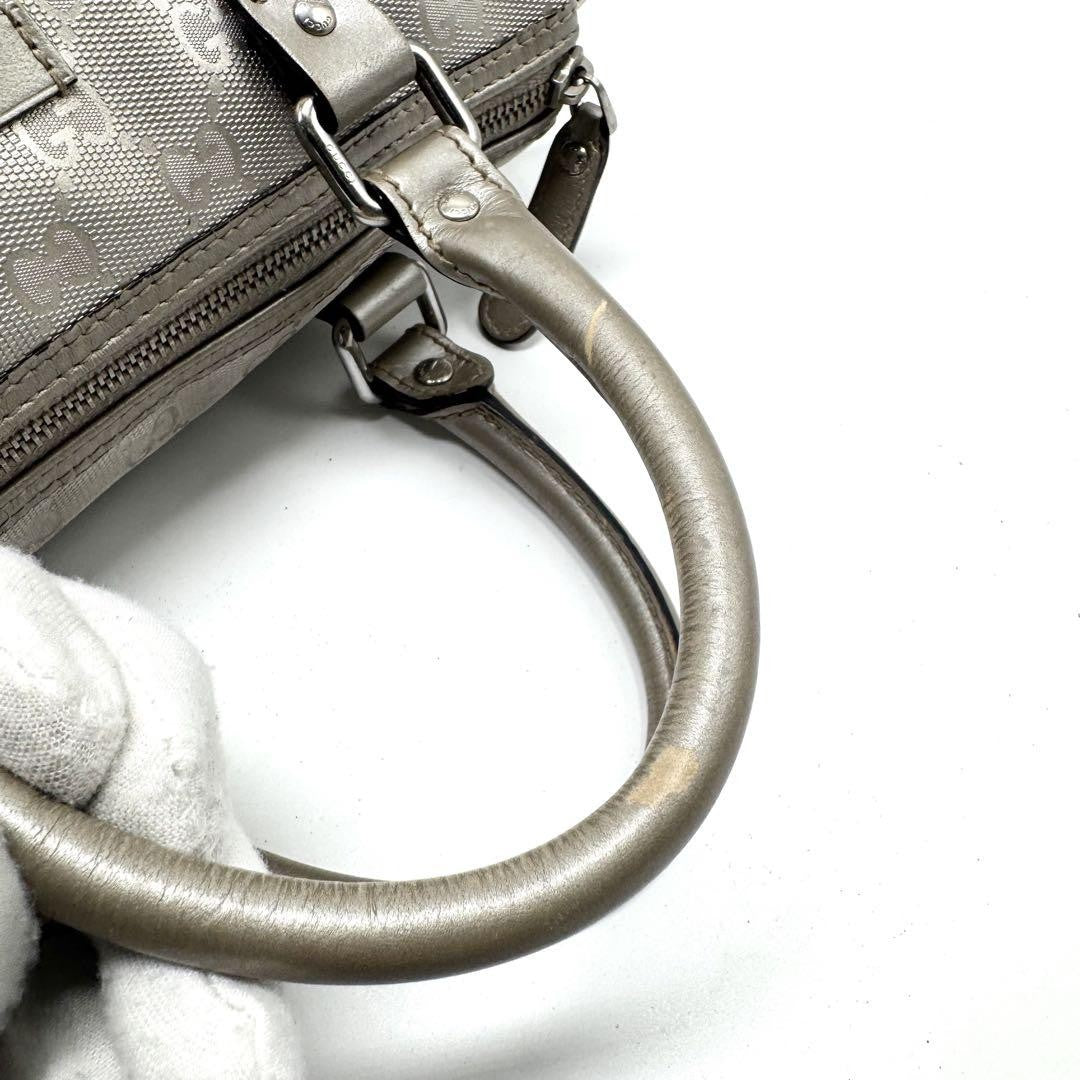 GUCCI Mini Boston Hand Bag Tote Purse GG PVC Leather Silver Authentic