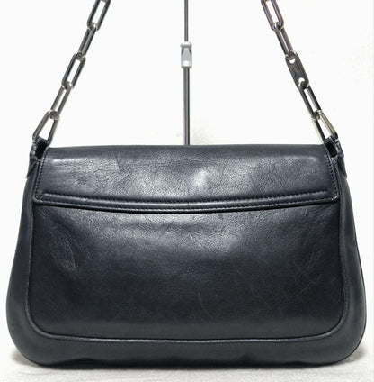 GUCCI Hand Bag Tote Purse Chain Leather Black Authentic