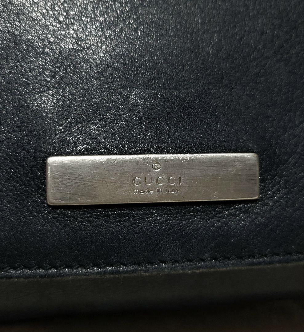 GUCCI Hand Bag Tote Purse Chain Leather Black Authentic