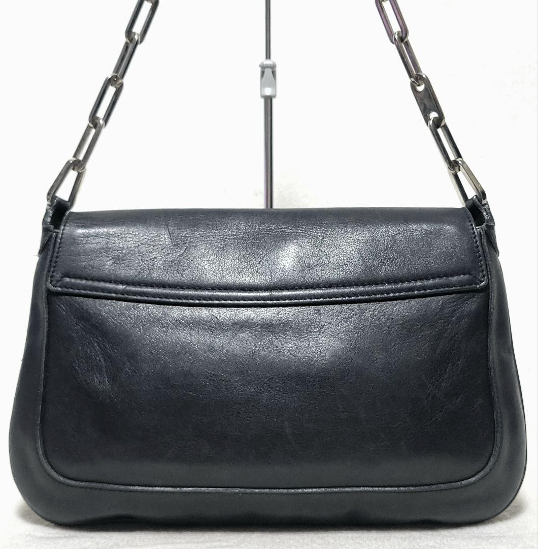 GUCCI Hand Bag Tote Purse Chain Leather Black Authentic
