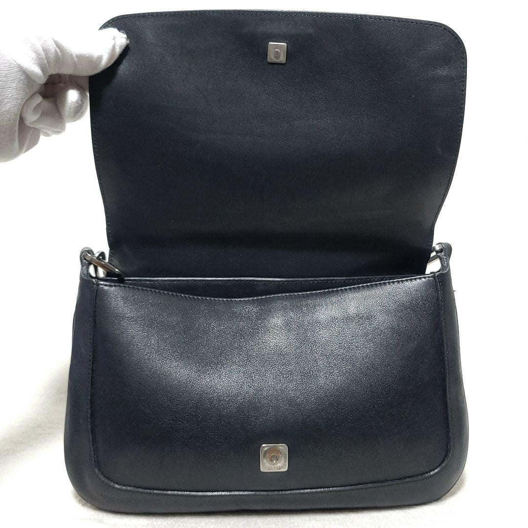 GUCCI Hand Bag Tote Purse Chain Leather Black Authentic