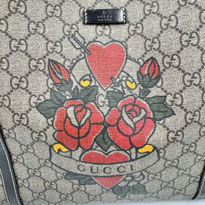 GUCCI Hand Bag Tote Purse GG PVC Leather Beige Brown Red Authentic