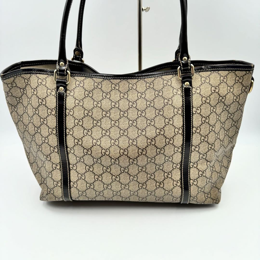 GUCCI Hand Bag Tote Purse GG PVC Leather Beige Brown Red Authentic