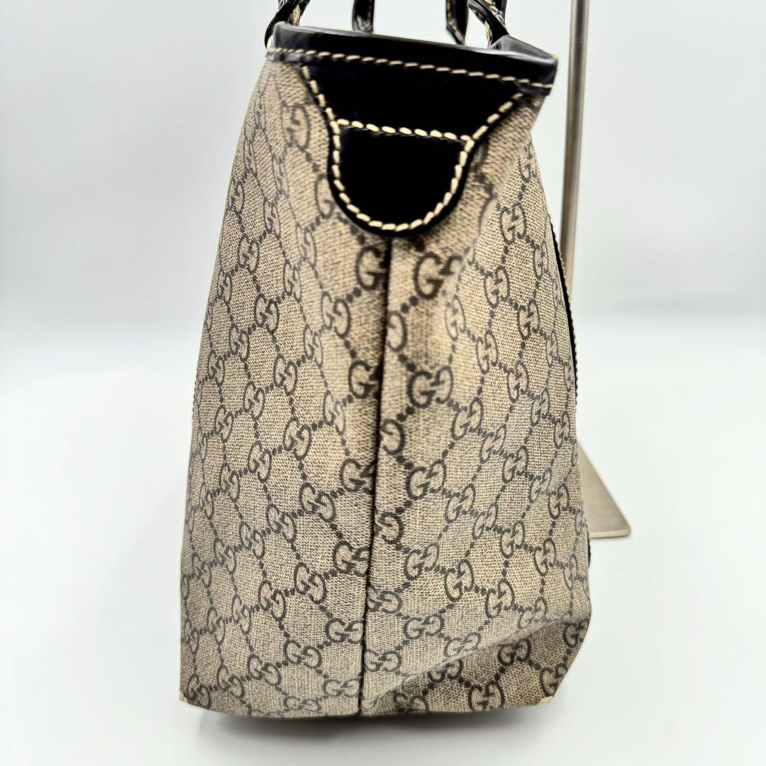 GUCCI Hand Bag Tote Purse GG PVC Leather Beige Brown Red Authentic