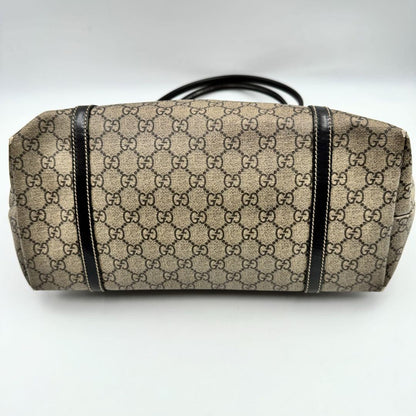 GUCCI Hand Bag Tote Purse GG PVC Leather Beige Brown Red Authentic