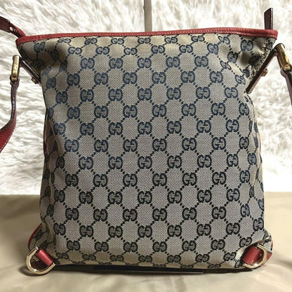 GUCCI Shoulder Bag Purse GG Canvas Beige Navy Red Authentic