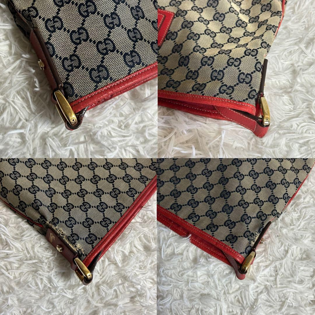 GUCCI Shoulder Bag Purse GG Canvas Beige Navy Red Authentic