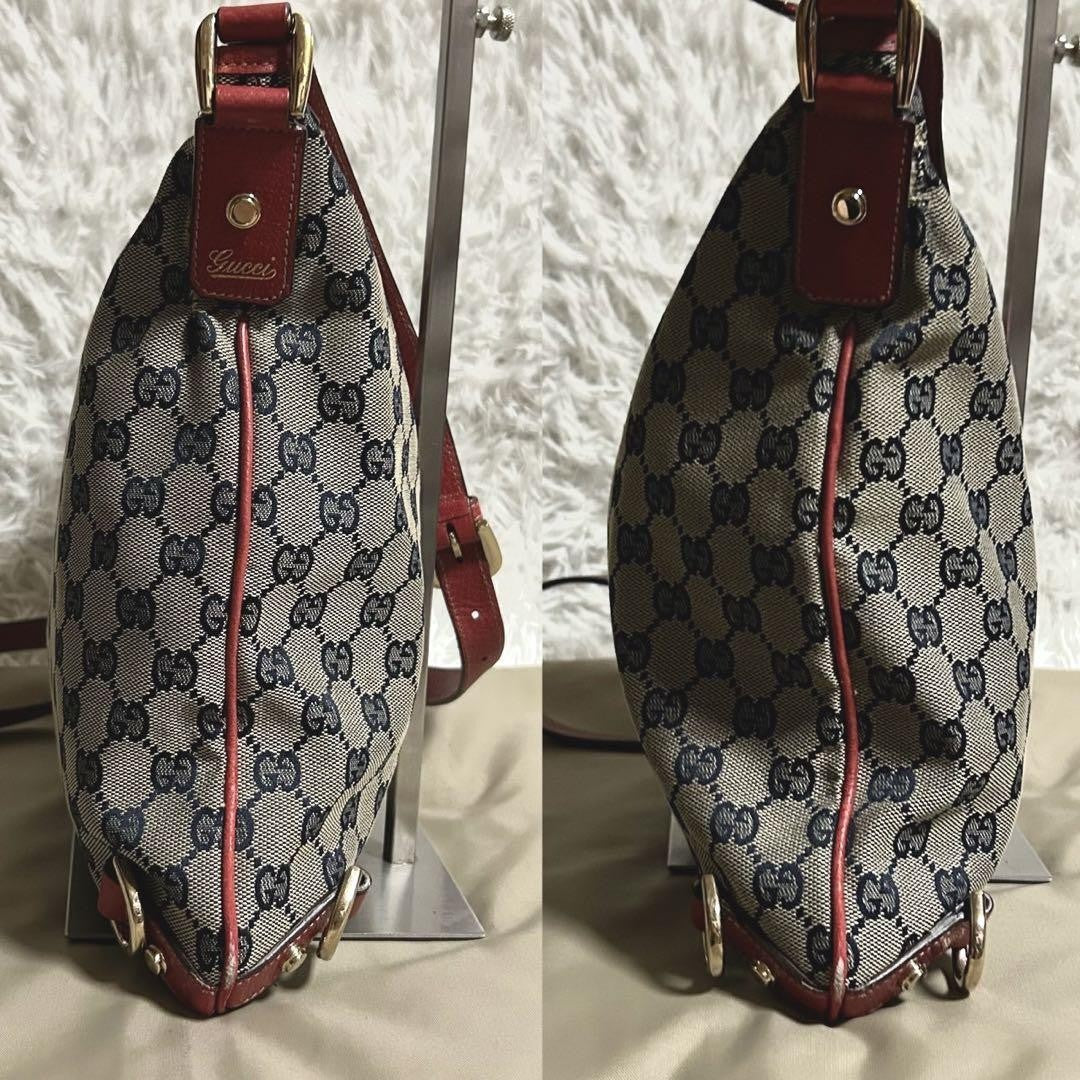 GUCCI Shoulder Bag Purse GG Canvas Beige Navy Red Authentic