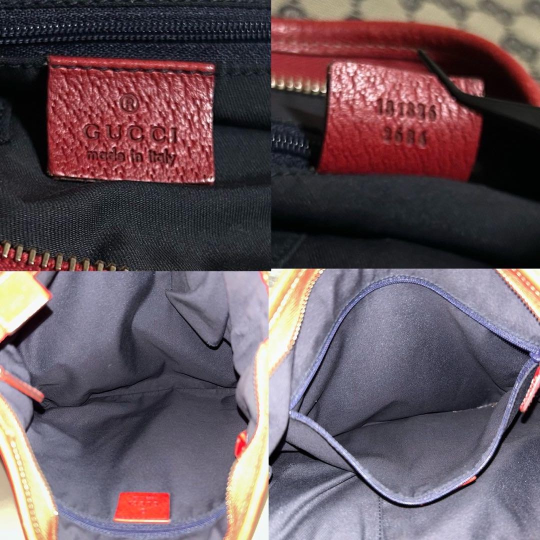 GUCCI Shoulder Bag Purse GG Canvas Beige Navy Red Authentic