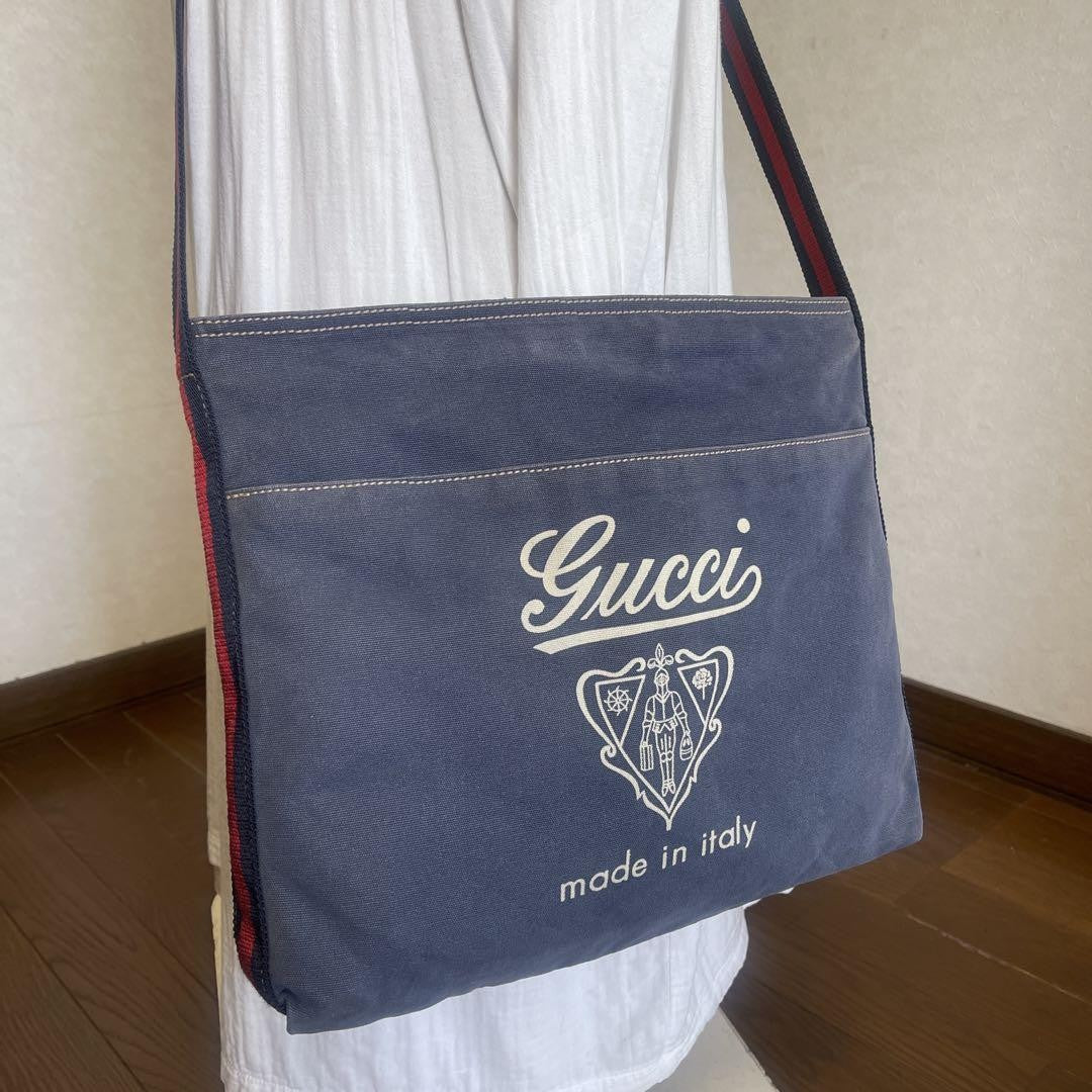 GUCCI Shoulder Bag Purse Canvas Blue Authentic