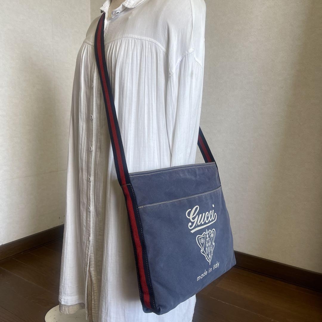 GUCCI Shoulder Bag Purse Canvas Blue Authentic