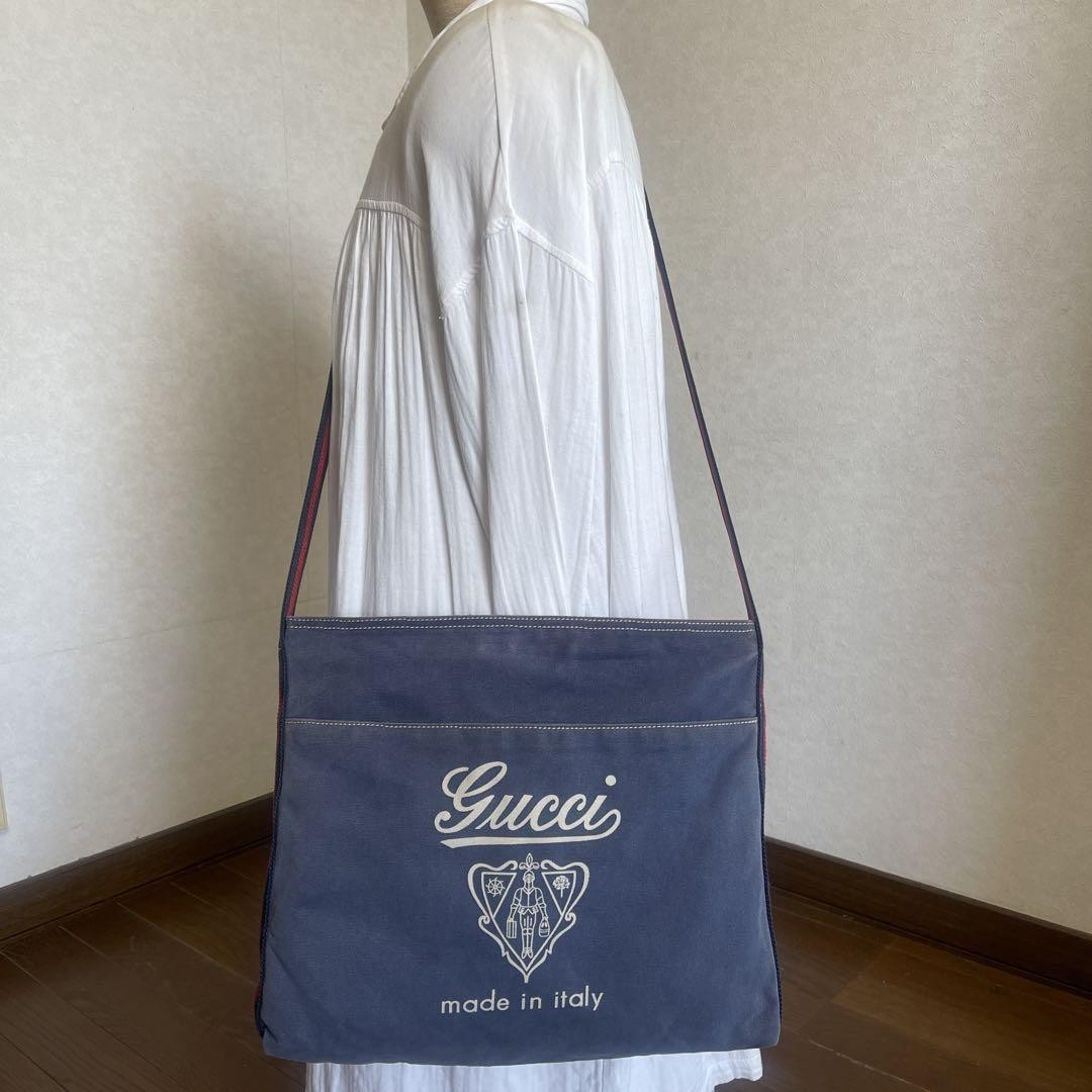 GUCCI Shoulder Bag Purse Canvas Blue Authentic