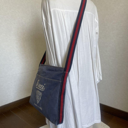 GUCCI Shoulder Bag Purse Canvas Blue Authentic