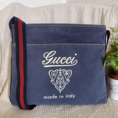 GUCCI Shoulder Bag Purse Canvas Blue Authentic