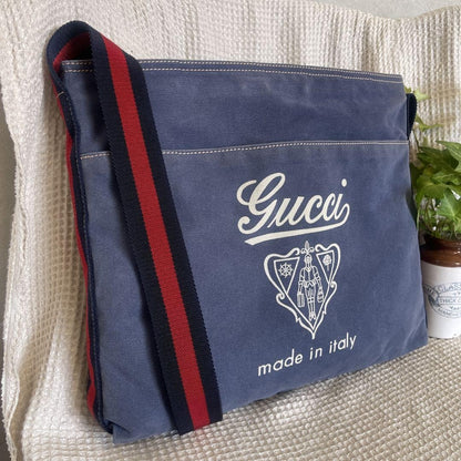 GUCCI Shoulder Bag Purse Canvas Blue Authentic