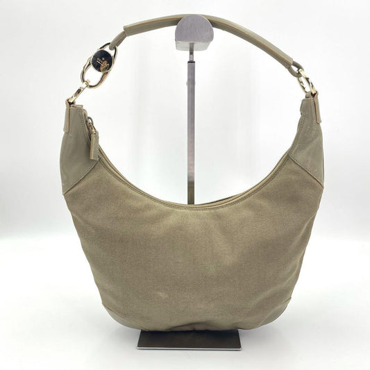 GUCCI Shoulder Bag Purse Canvas Leather Khaki Authentic