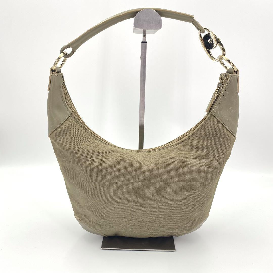GUCCI Shoulder Bag Purse Canvas Leather Khaki Authentic