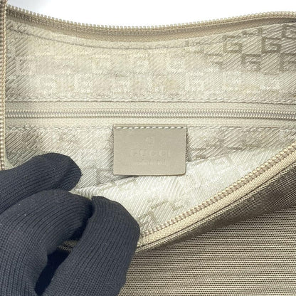 GUCCI Shoulder Bag Purse Canvas Leather Khaki Authentic
