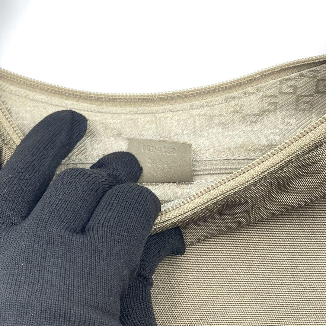 GUCCI Shoulder Bag Purse Canvas Leather Khaki Authentic