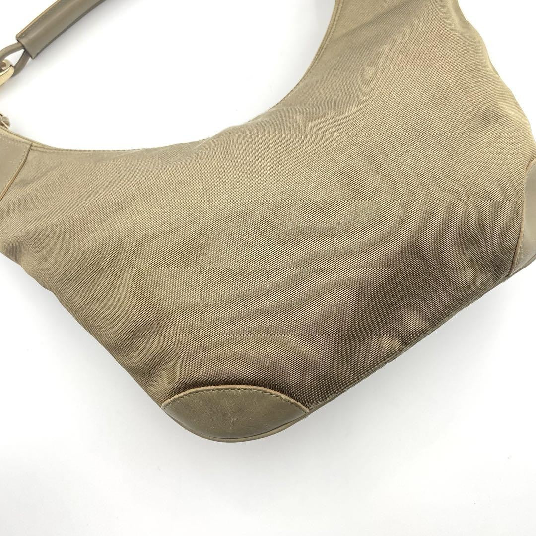 GUCCI Shoulder Bag Purse Canvas Leather Khaki Authentic