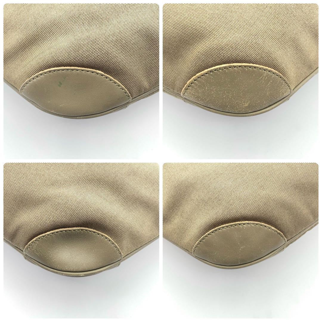 GUCCI Shoulder Bag Purse Canvas Leather Khaki Authentic