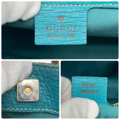 GUCCI Hand Bag Tote Purse GG Canvas Leather Blue Turquoise Authentic