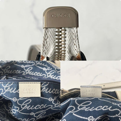 GUCCI Shoulder Bag Purse Logo Nylon Leather Navy White Authentic